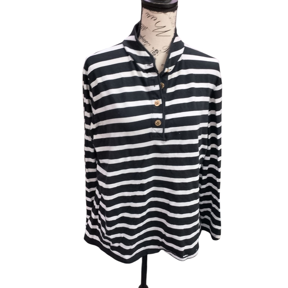 Anne Klein Sport Black and White Boxy 3/4 Sleeve Top